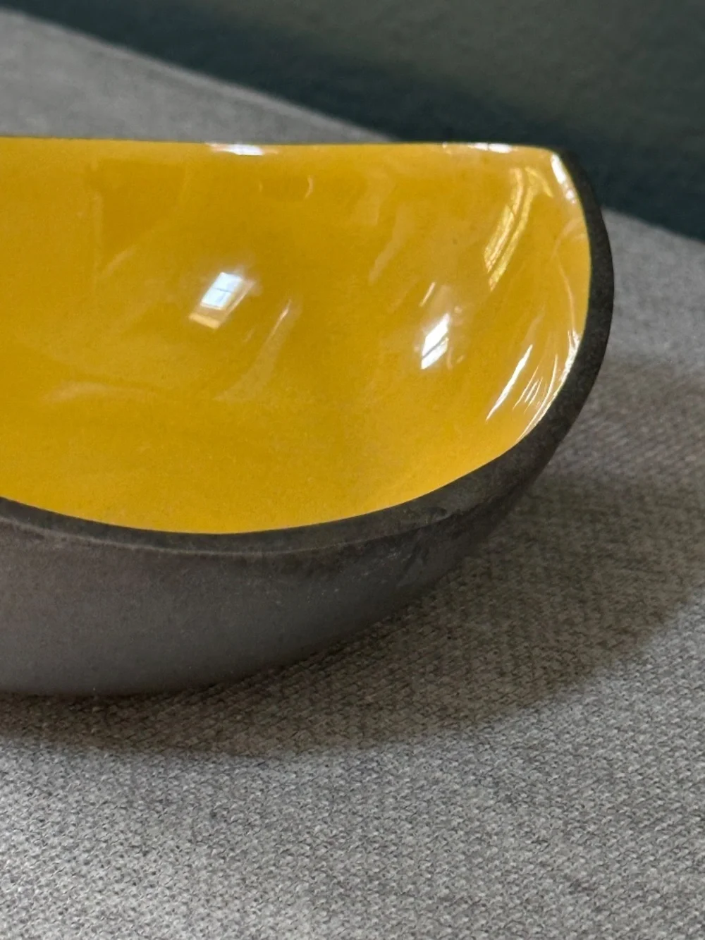 Yellow Enamel Asymmetrical Bowl from India